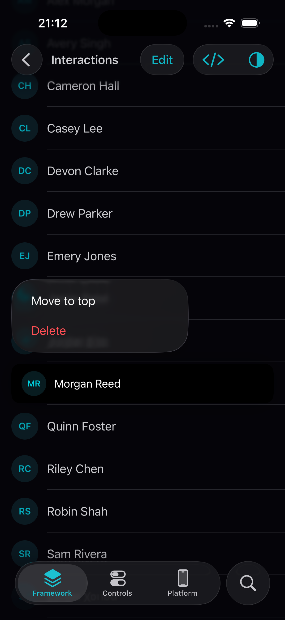 Collection interactions in the SkeleKit Gallery on iPhone, dark appearance