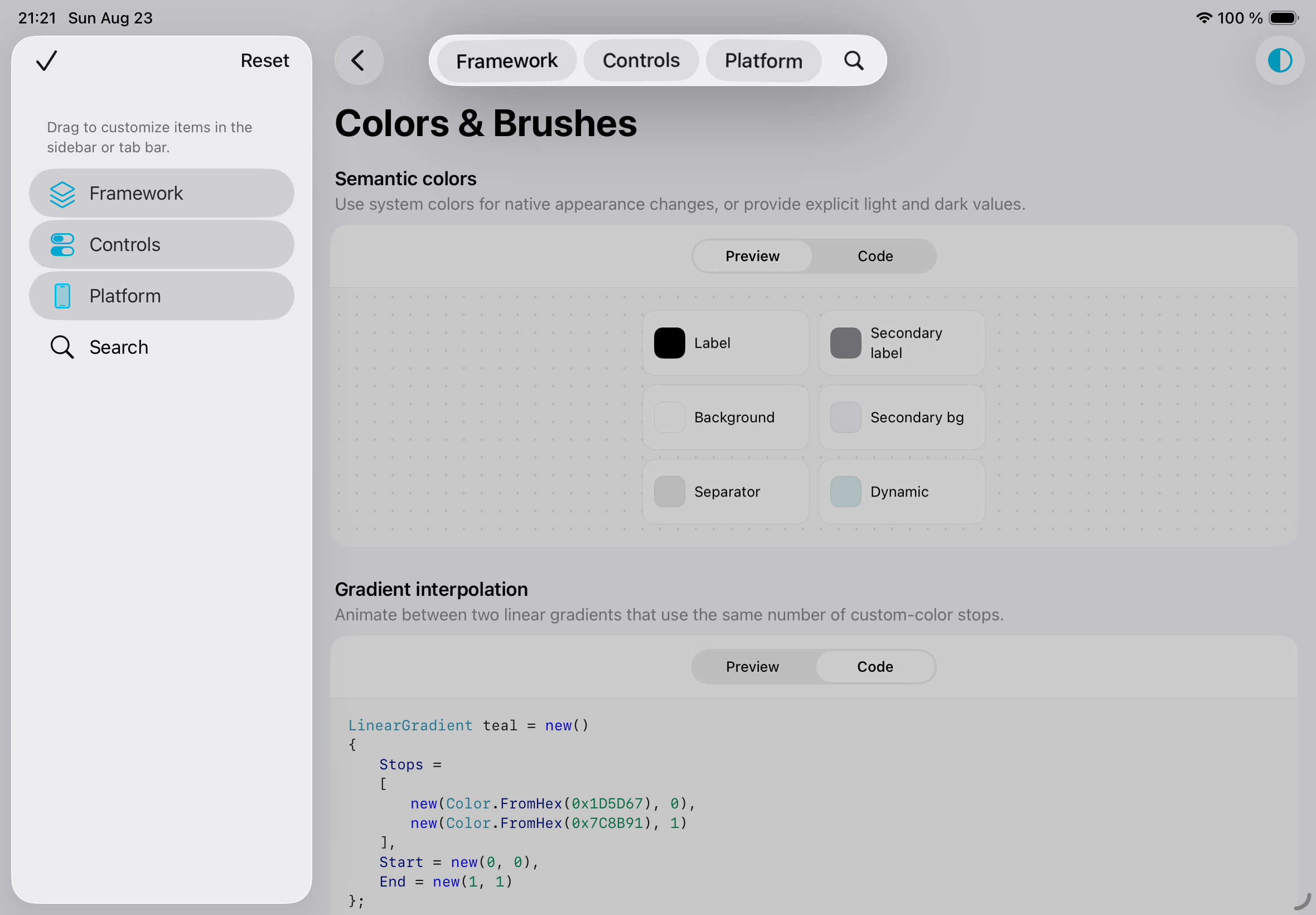 Adaptive tabs and sidebar in the SkeleKit Gallery on iPad, light appearance